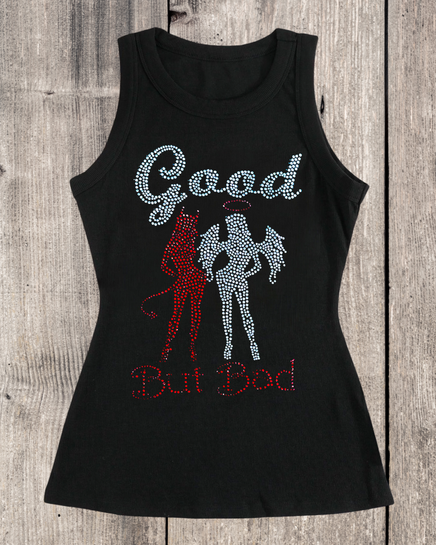 Good But Bad Rhinestone Ribbed Tank Top