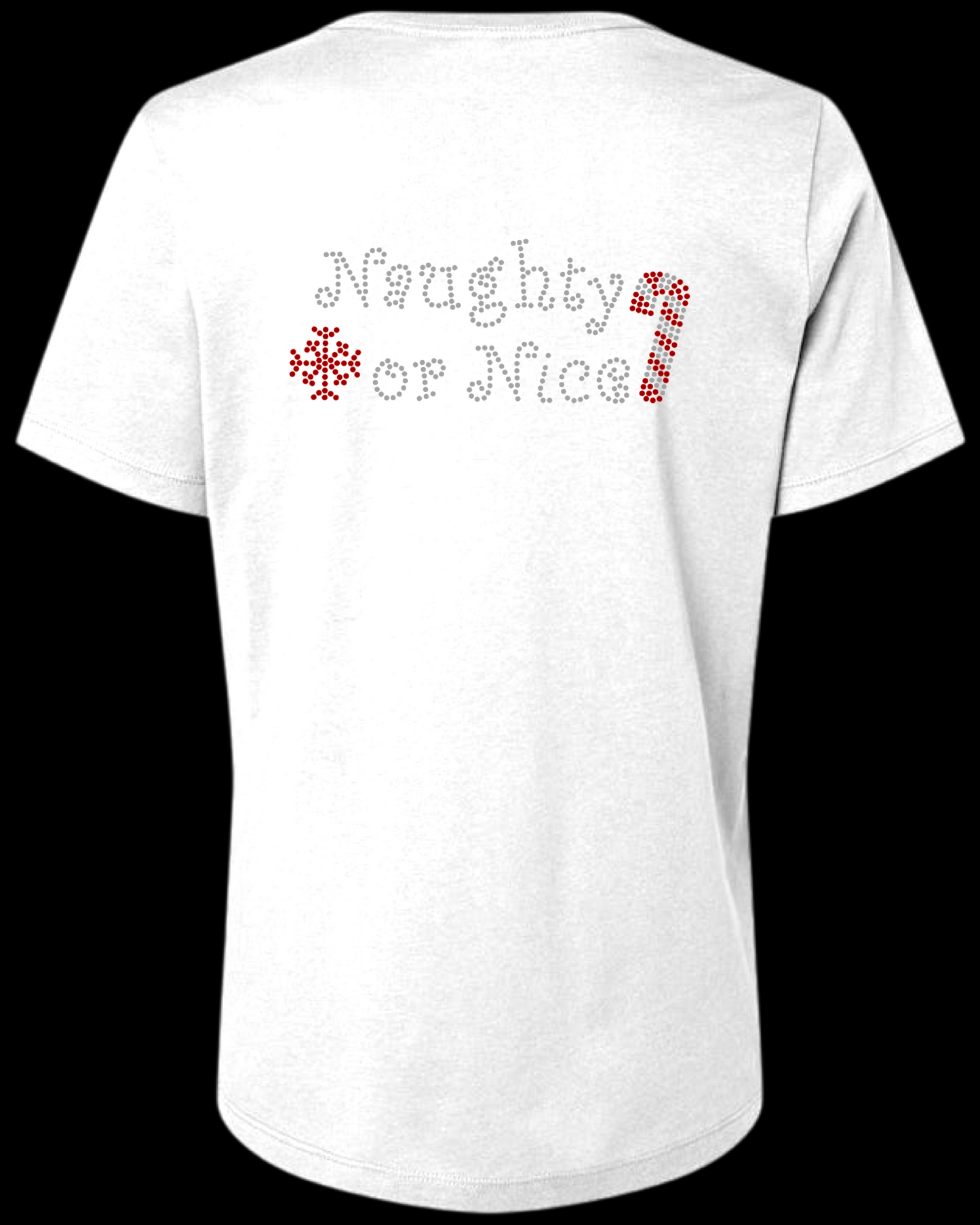 Naughty Or Nice Rhinestone Womens Relaxed Short Sleeve T-Shirt