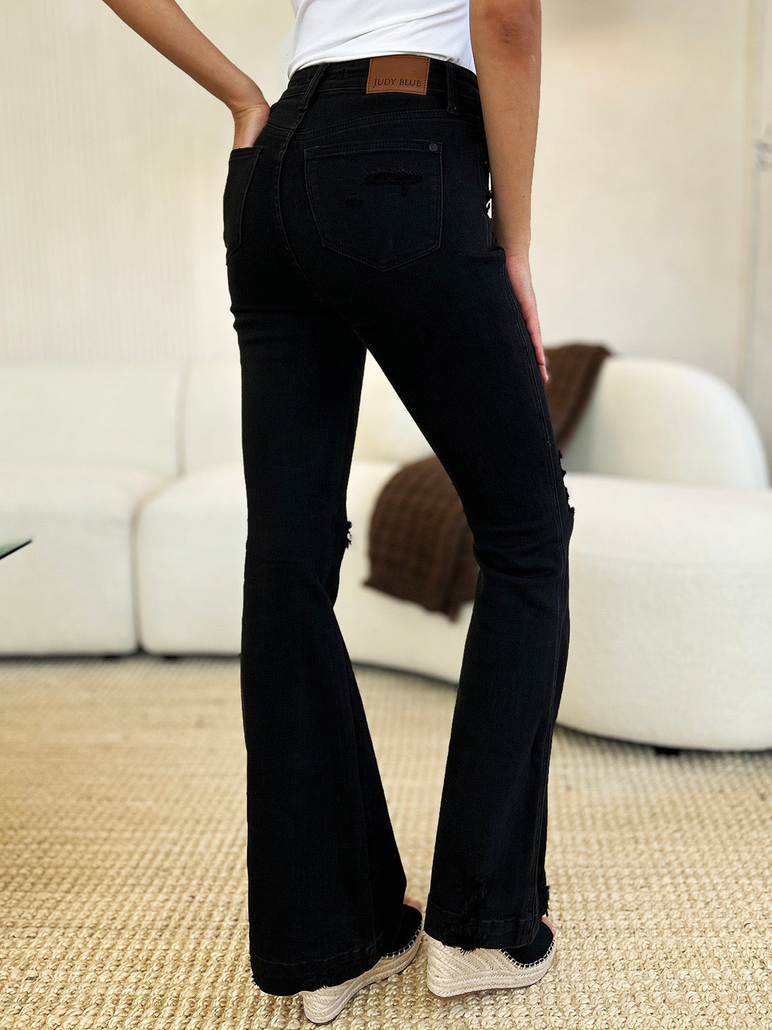 Judy Blue Full Size High Waist Distressed Black Flare Jeans