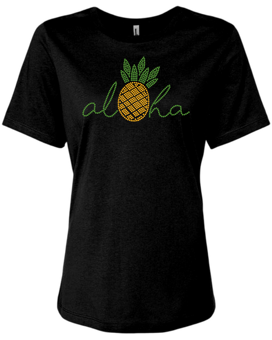 Aloha Rhinestone Women’s Relaxed Short Sleeve T-Shirt