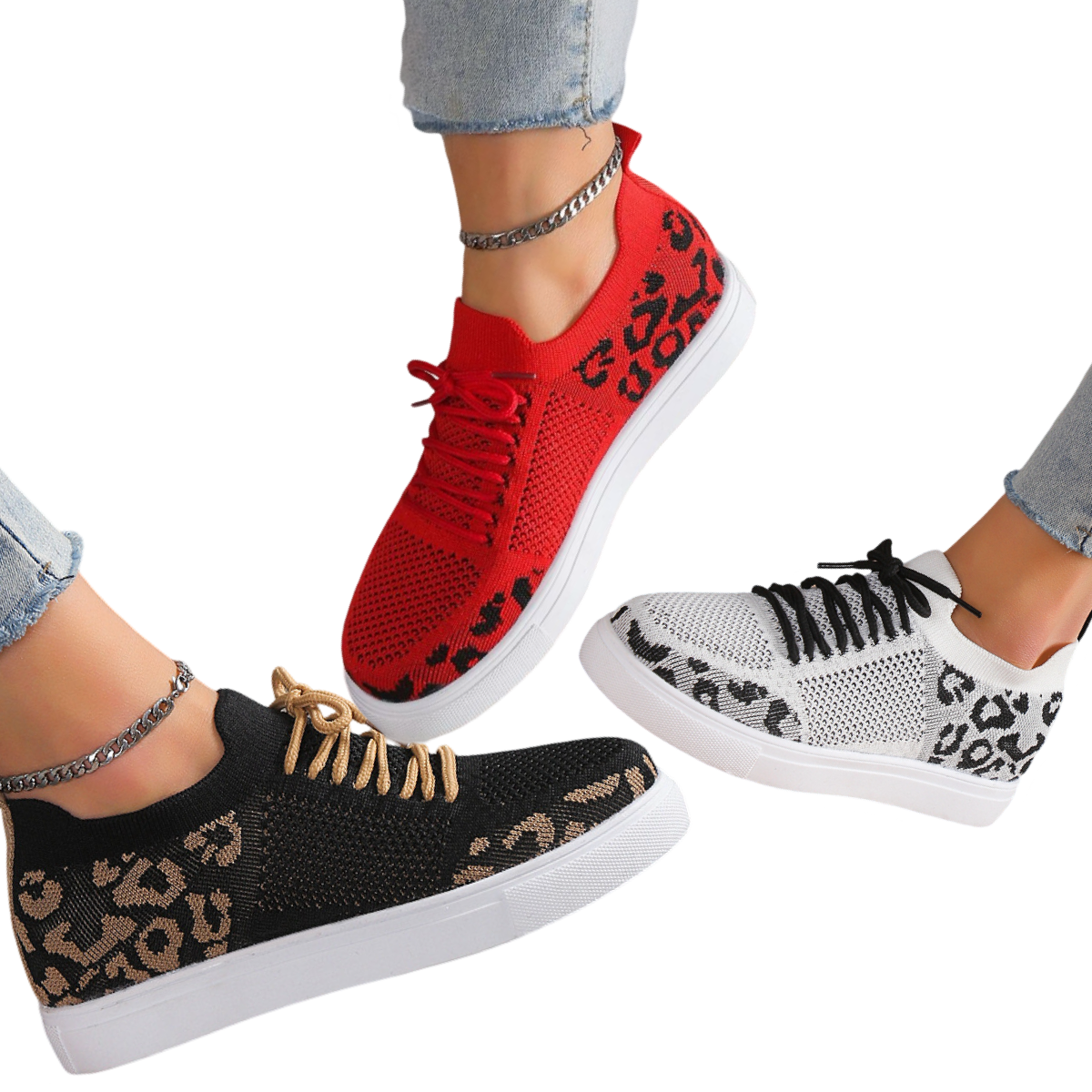 Lace-Up Leopard Flat Sneakers