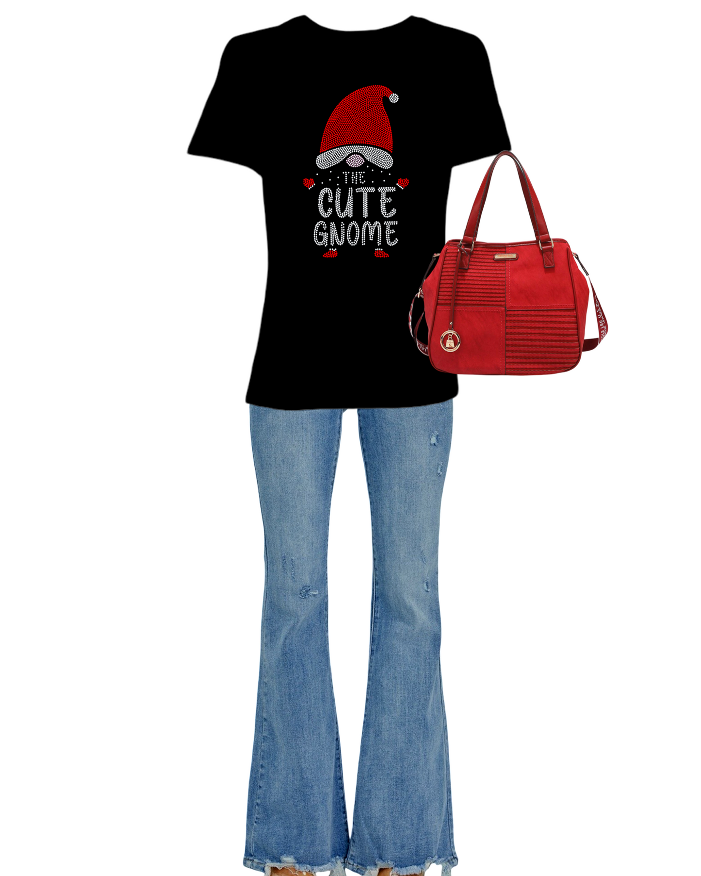 The Cute Gnome Holiday Spangled Women’s Relaxed Crew Neck T-Shirt