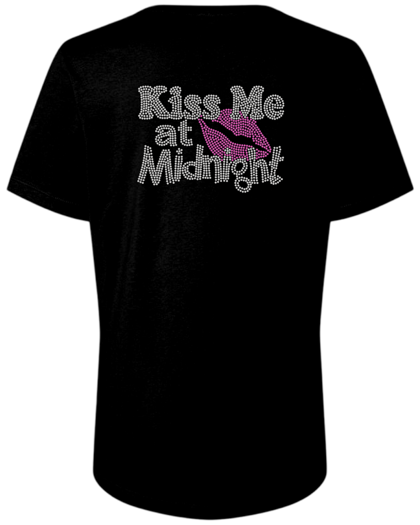 Kiss Me At Midnight Rhinestone Womens Relaxed Short Sleeve T-Shirt