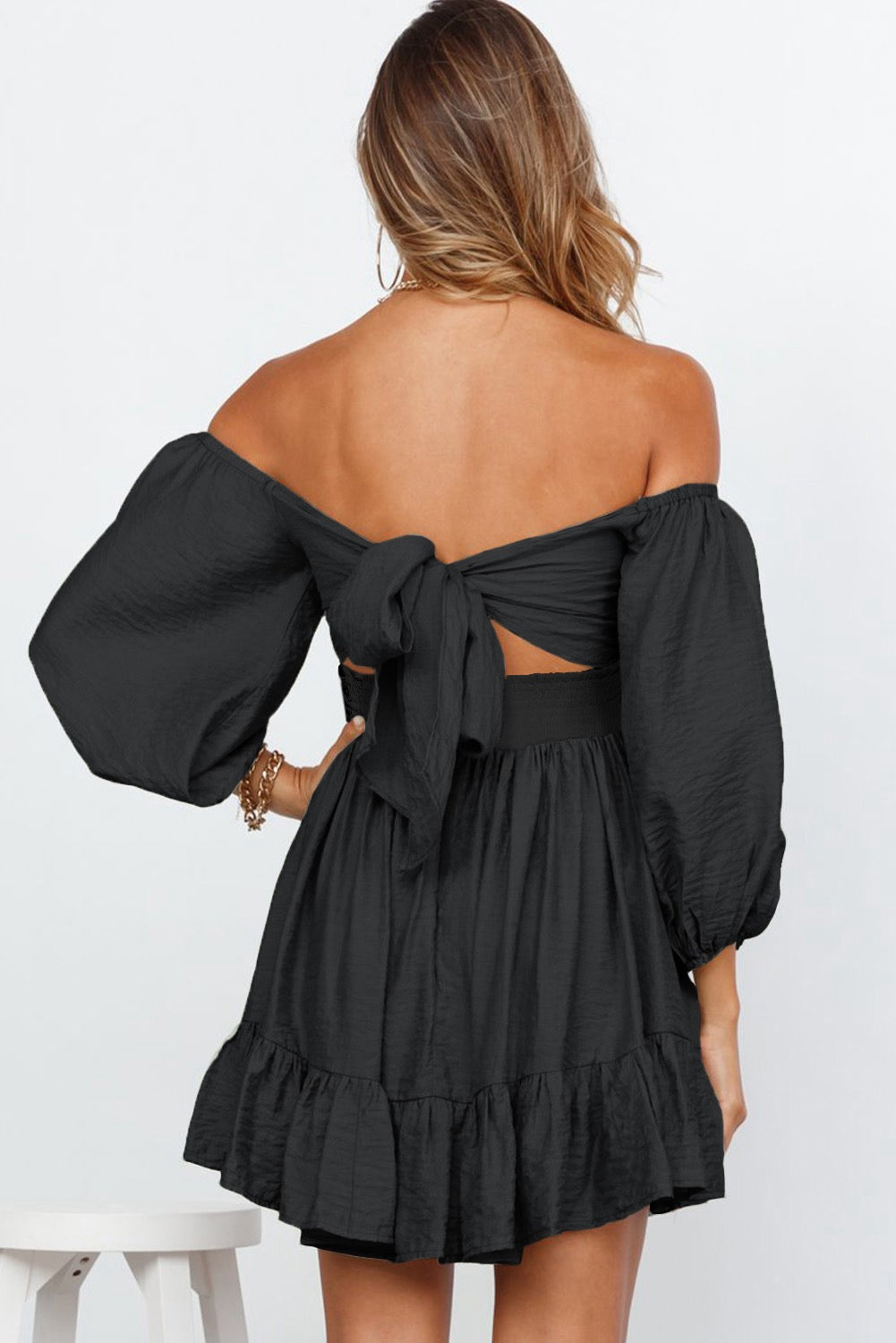 Bow Knot Square Neck Ruffle Dress