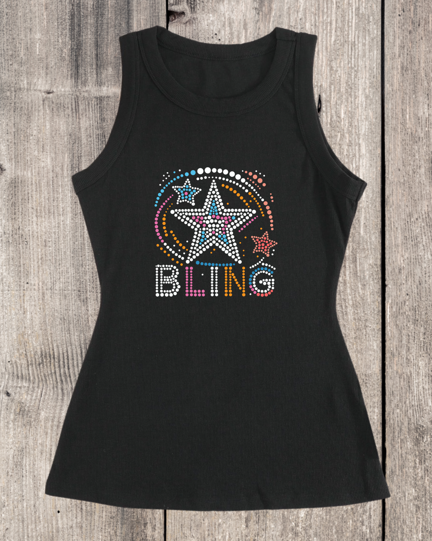 Bling Stars Rhinestone Ribbed Tank Top