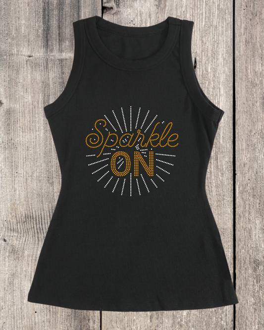 Sparkle On Rhinestone Ribbed Tank Top