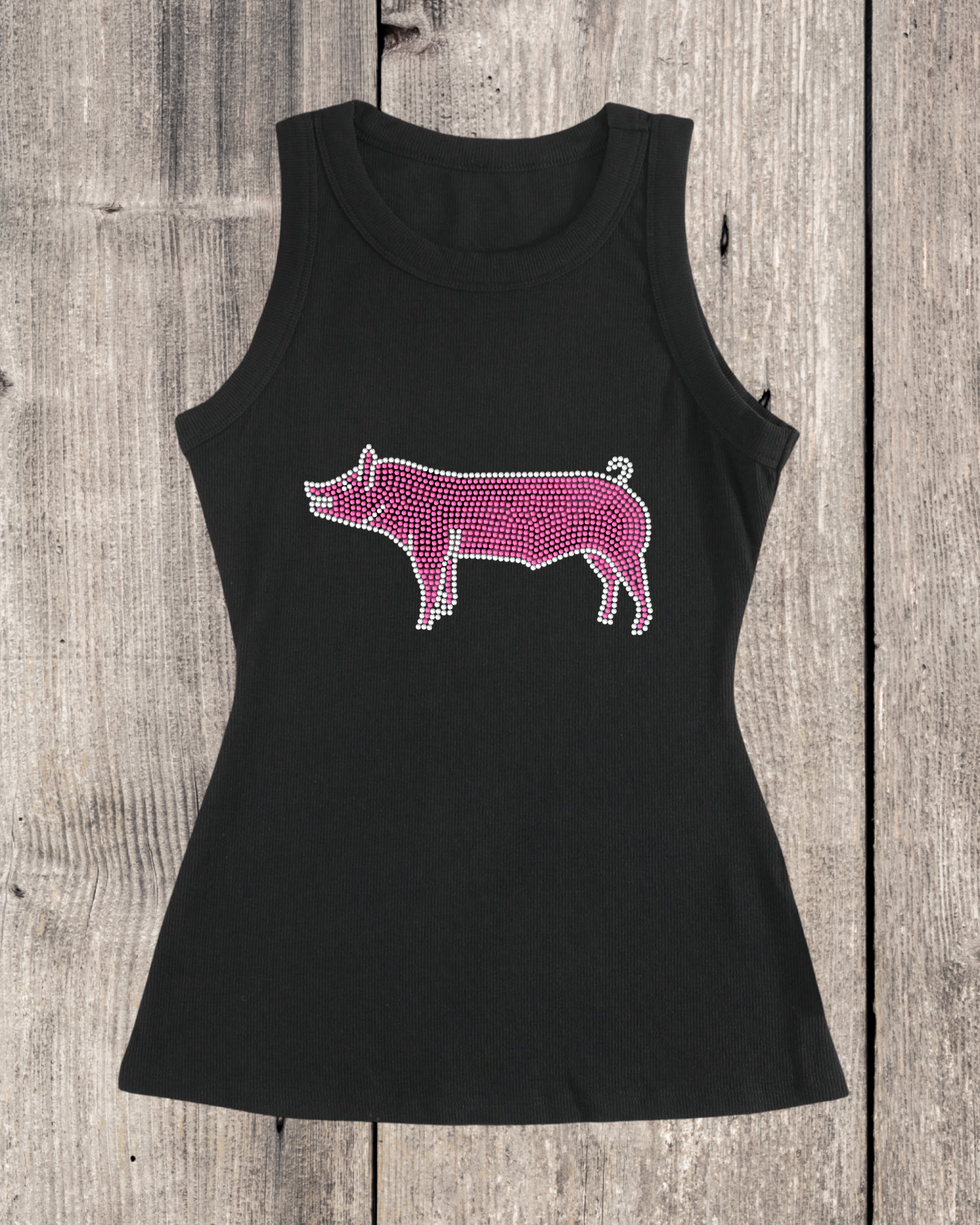 Western Show Pig Rhinestone Sleeveless Top