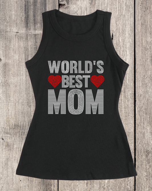 World’s Best Mom Rhinestone Sleeveless Top