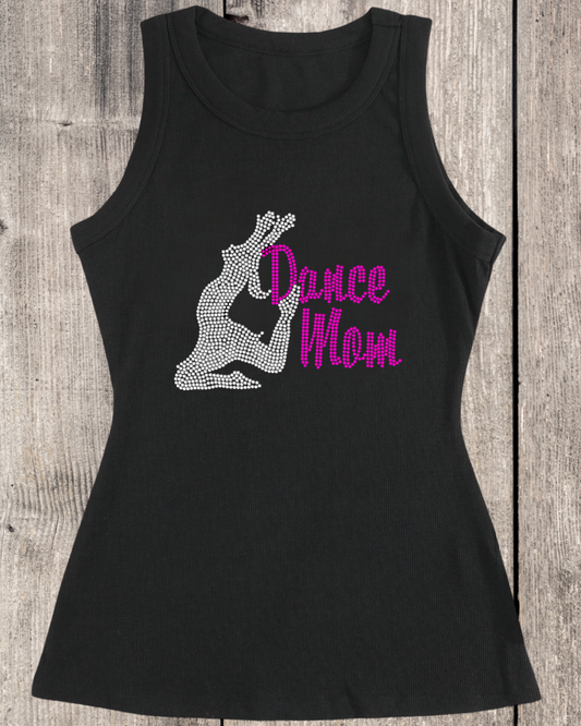 Dance Mom With Dancer Rhinestone Design Ribbed Tank Top