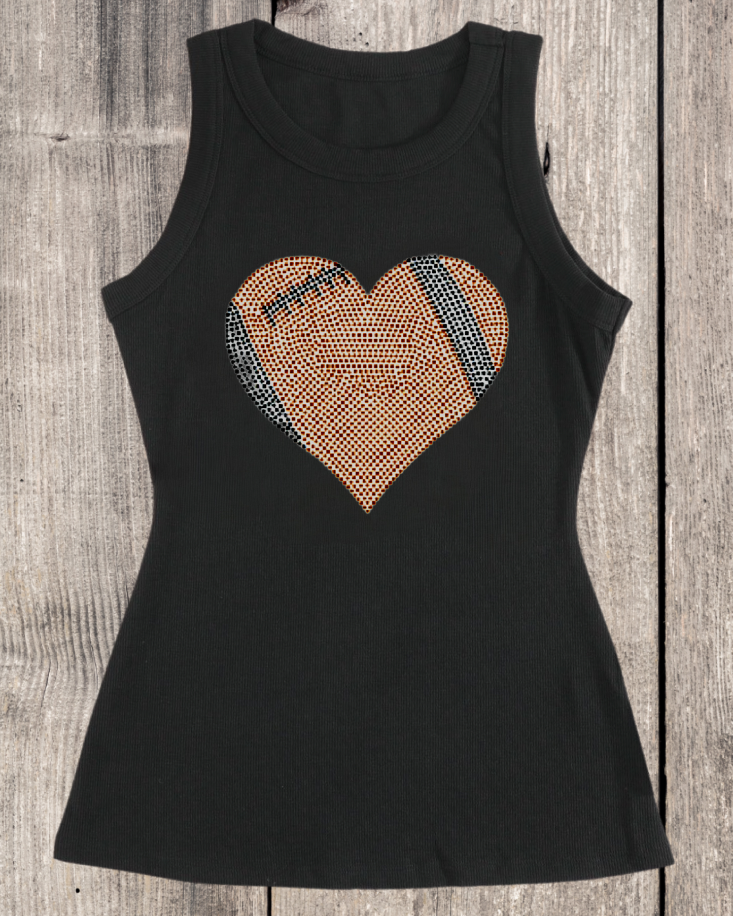 Football Heart Rhinestone Design Ribbed Tank Top