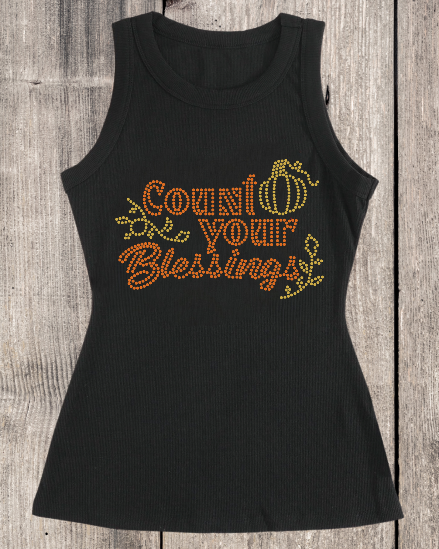 Thankful Holiday Collection Rhinestone Ribbed Tank Top