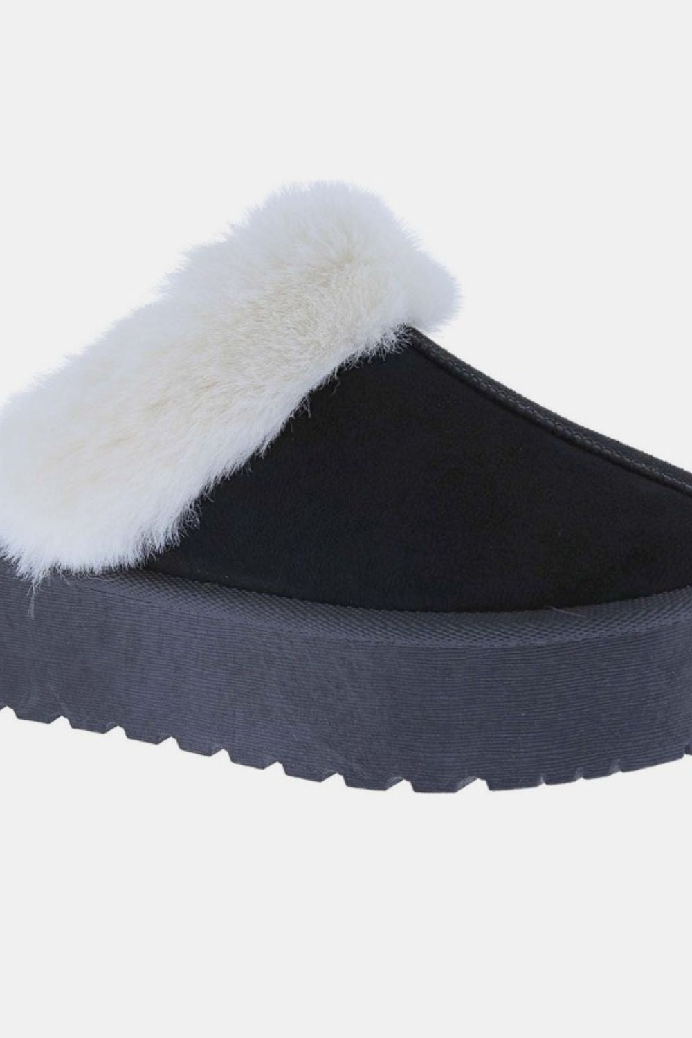 Weeboo Thick Bottom Fur Trim Snow Slippers - Black