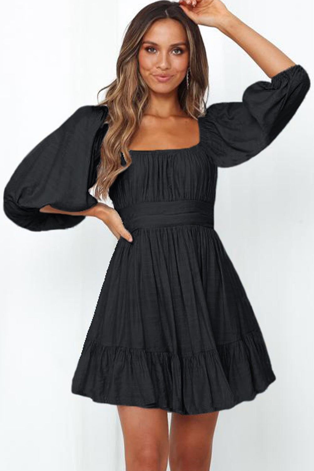 Bow Knot Square Neck Ruffle Dress