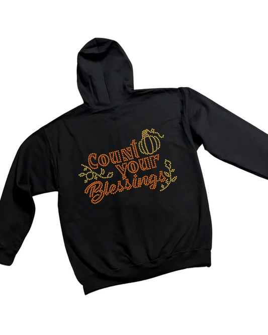 Thankful Holiday Collection Rhinestone Zip-Up Hoodie