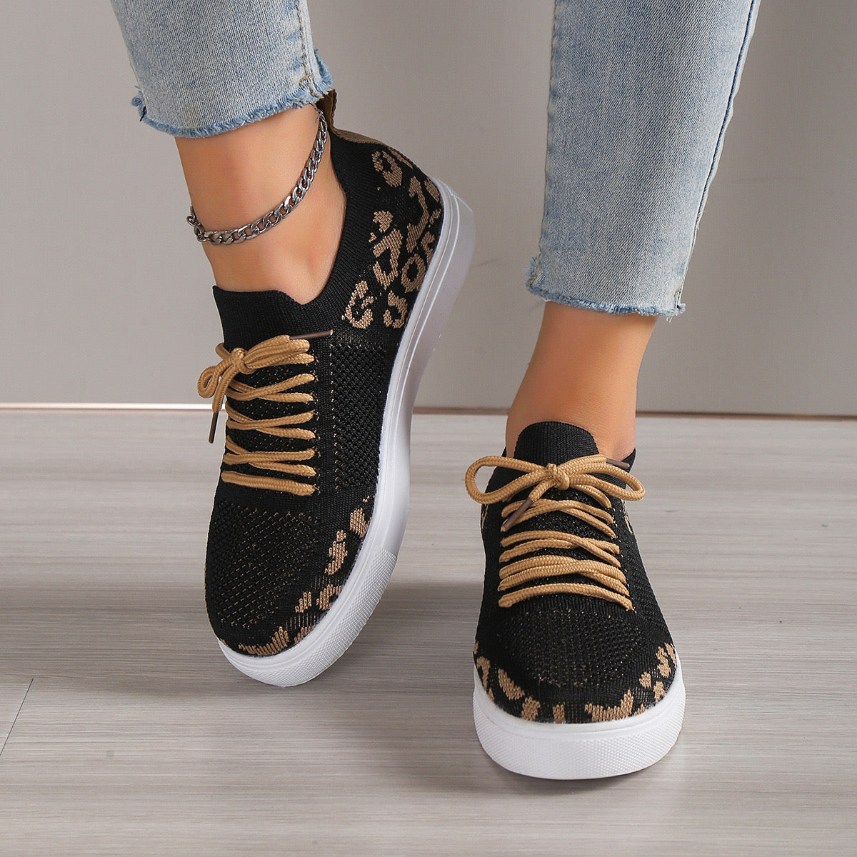 Lace Up Leopard Flat Sneakers SPRKL Boutique