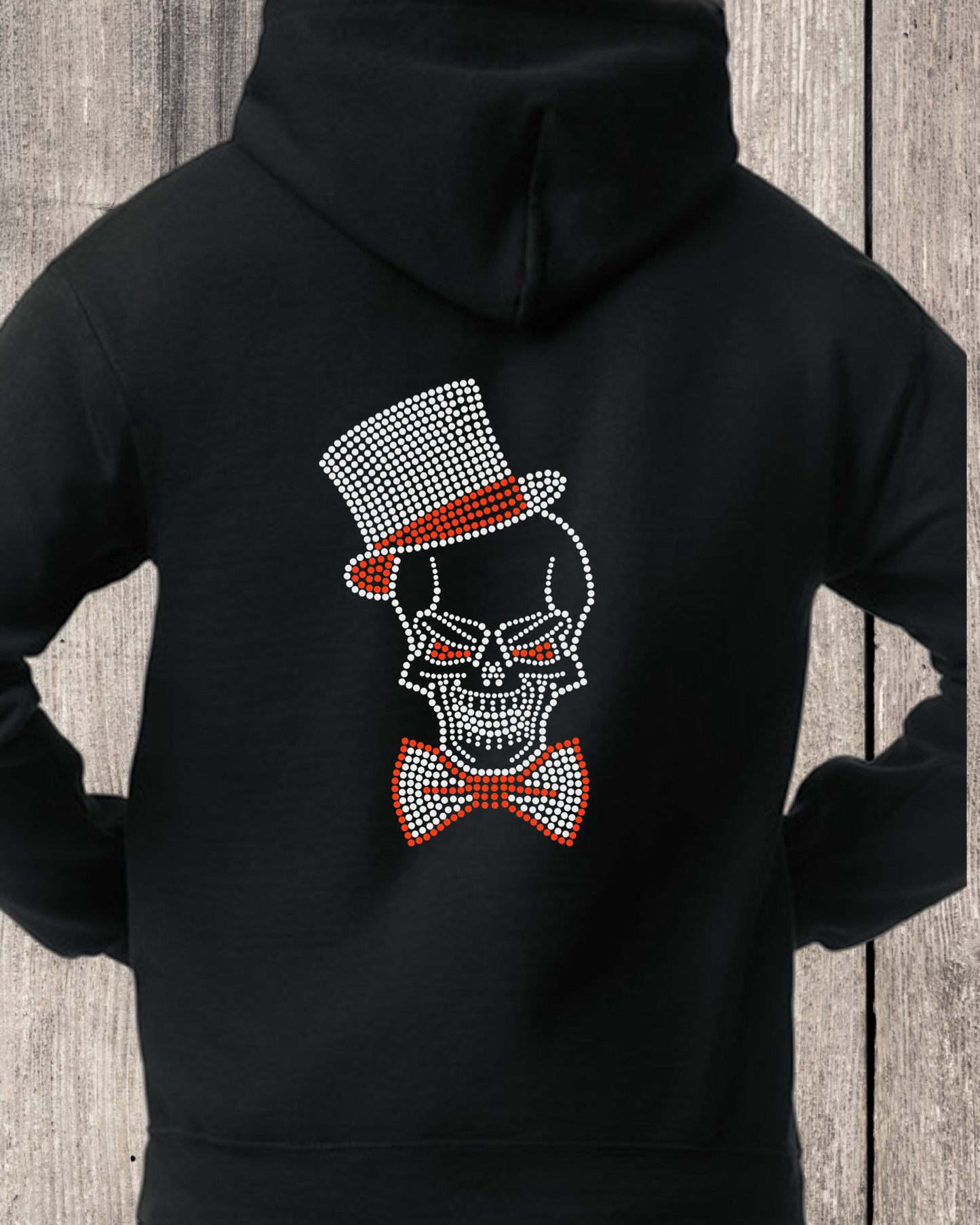 Skull And Top Hat Rhinestone Pullover Hoodie