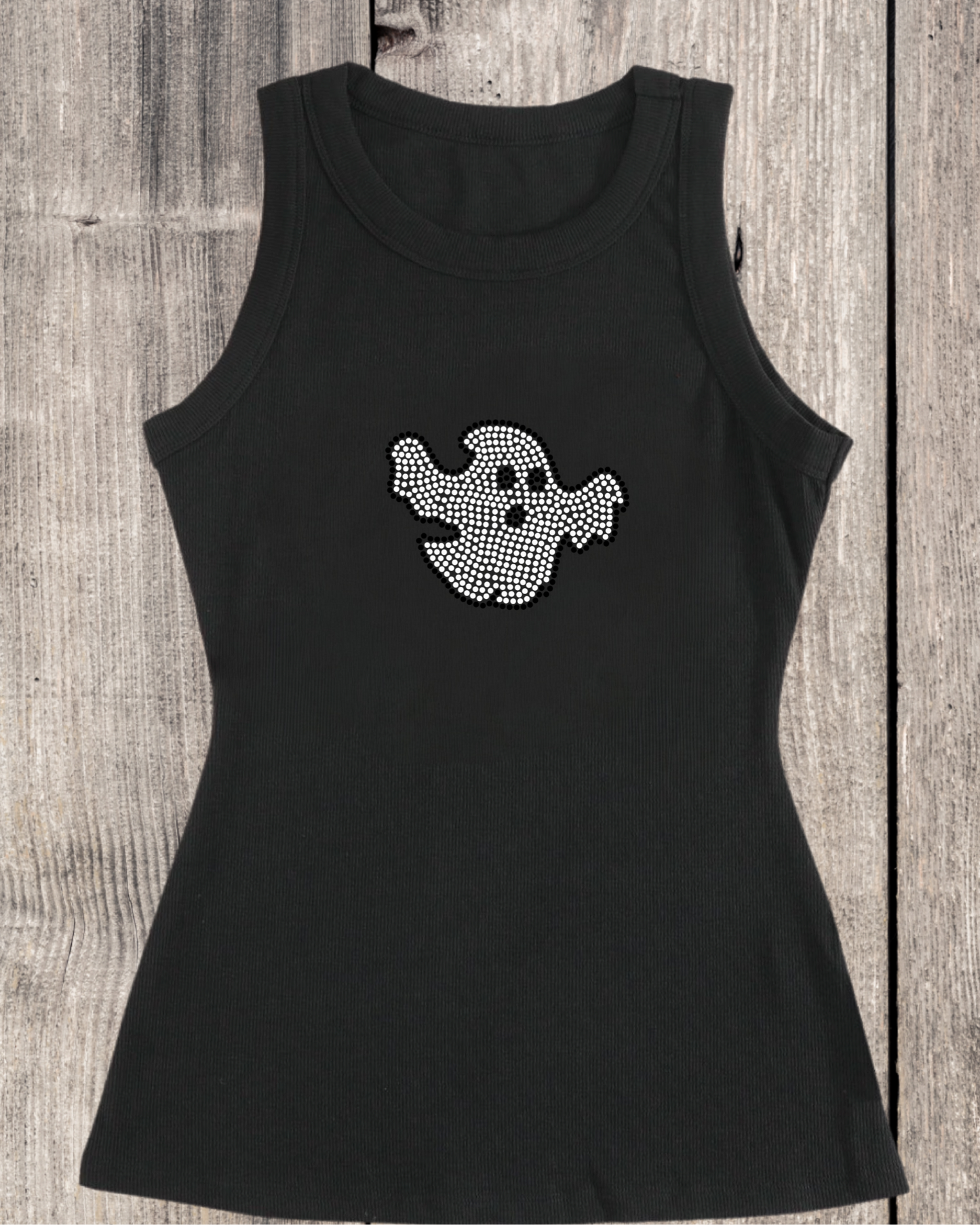 Ghost Rhinestone Ribbed Tank Top