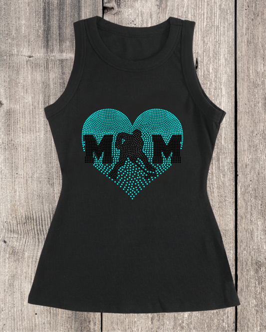 Sport Mom Faded Heart Design Hockey Mom Rhinestone Ribbed Tank Top