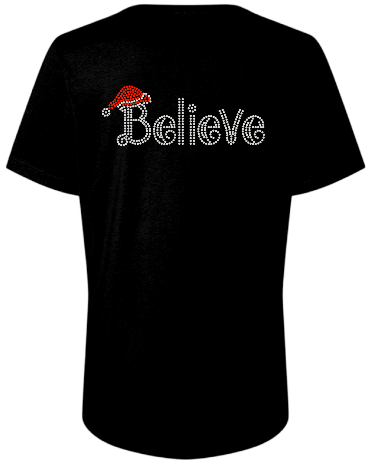 Believe Rhinestone Womens Relaxed Short Sleeve T-Shirt