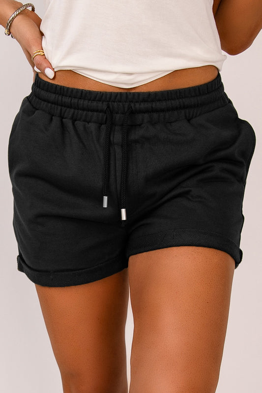 Tie Waist Side Pocket Cuffed Lounge Shorts