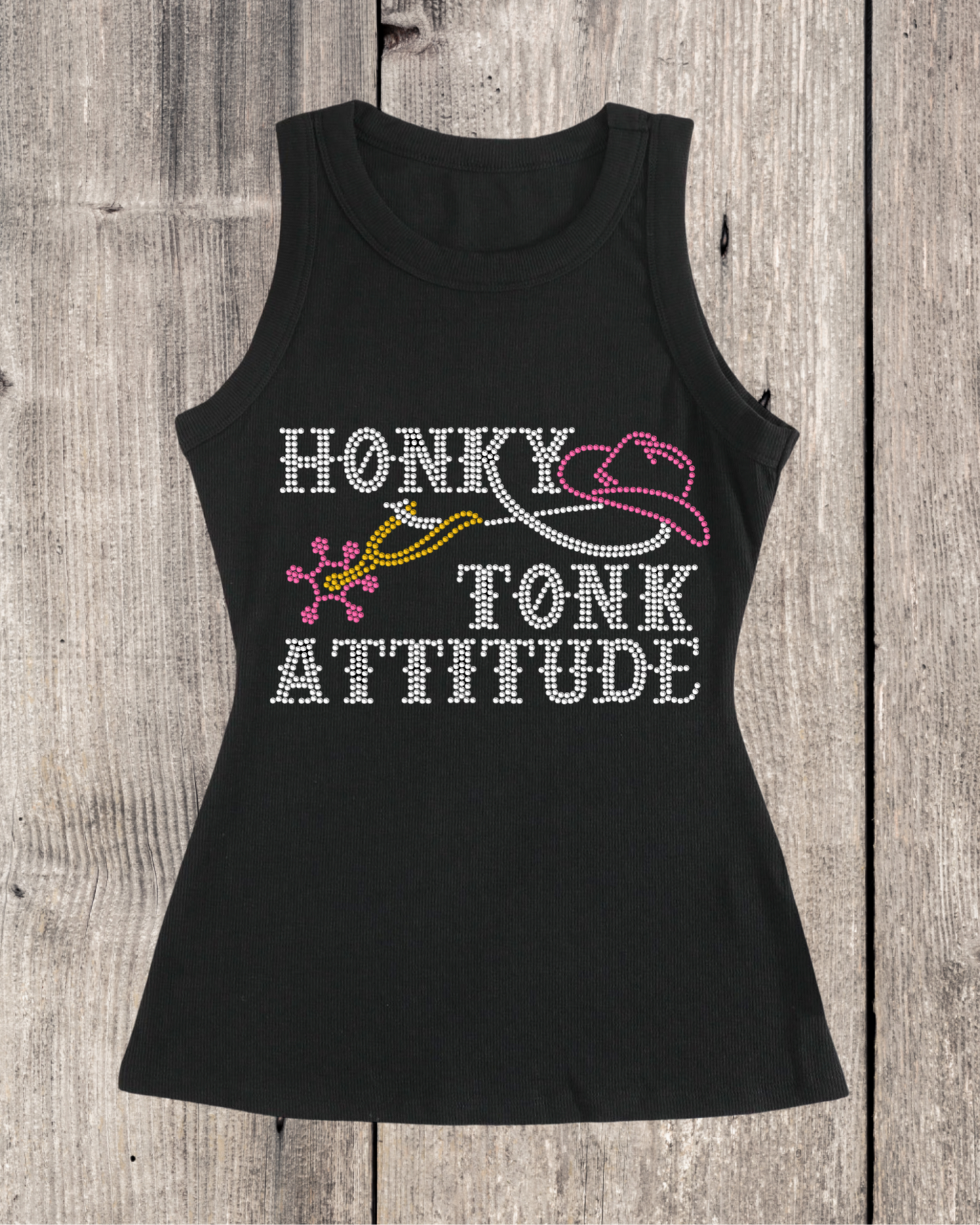 Honky Tonk Attitude Rhinestone Ribbed Tank Top