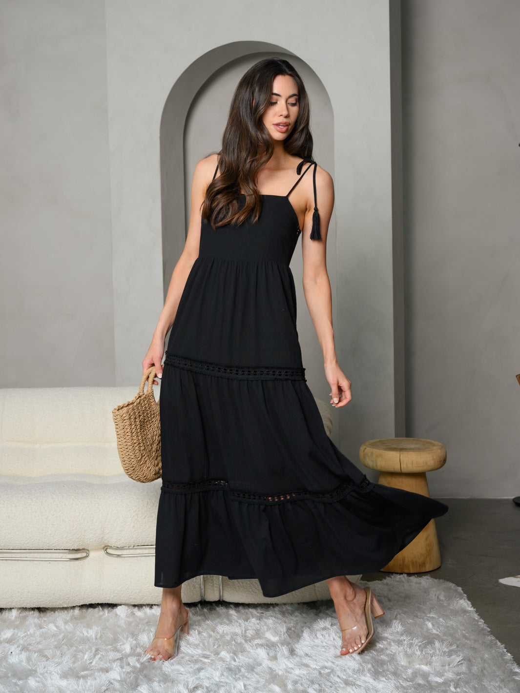 Papermoon Sleeveless Tassel Strap Tiered Maxi Dress