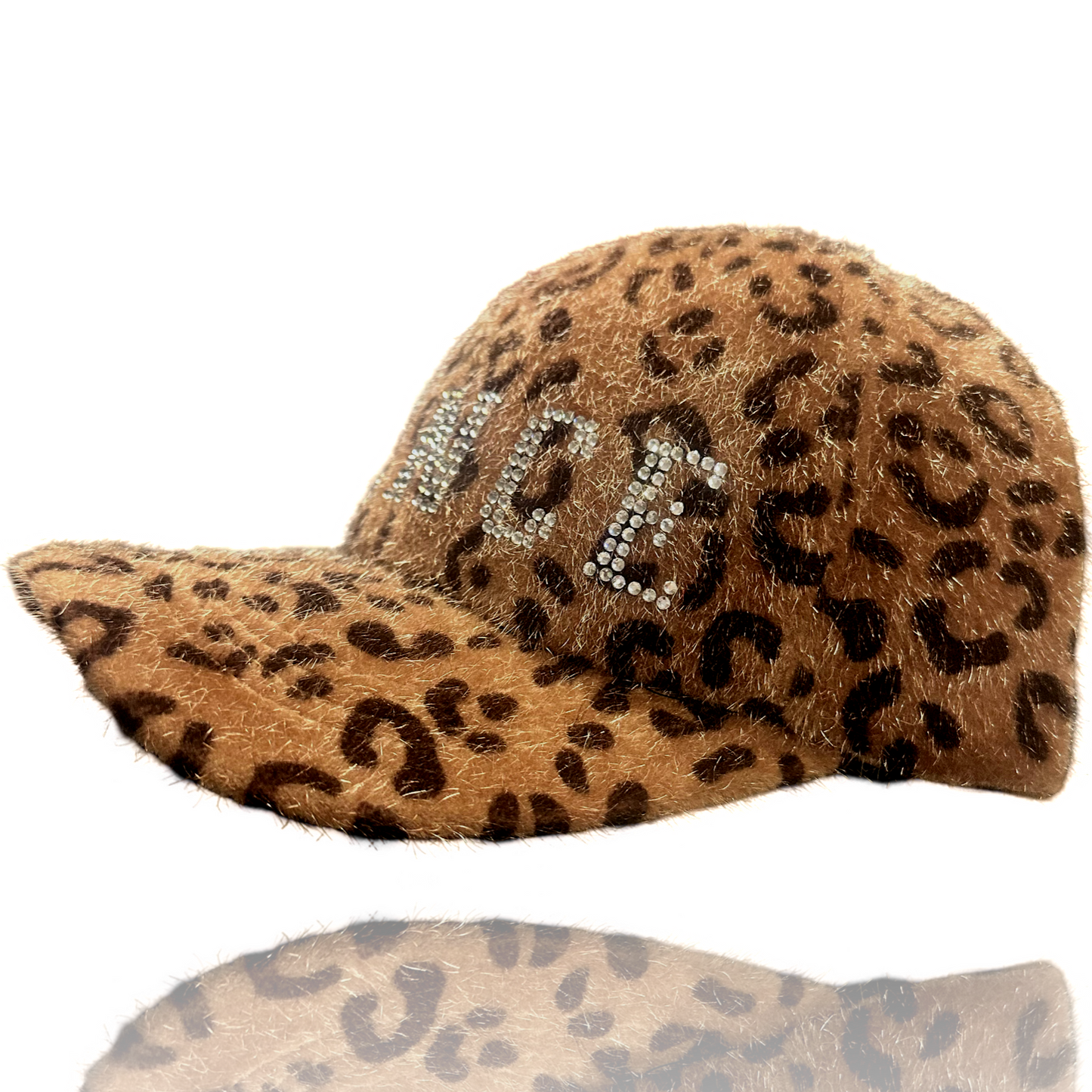 Dance Rhinestone Design Fuzzy Leopard Baseball Cap