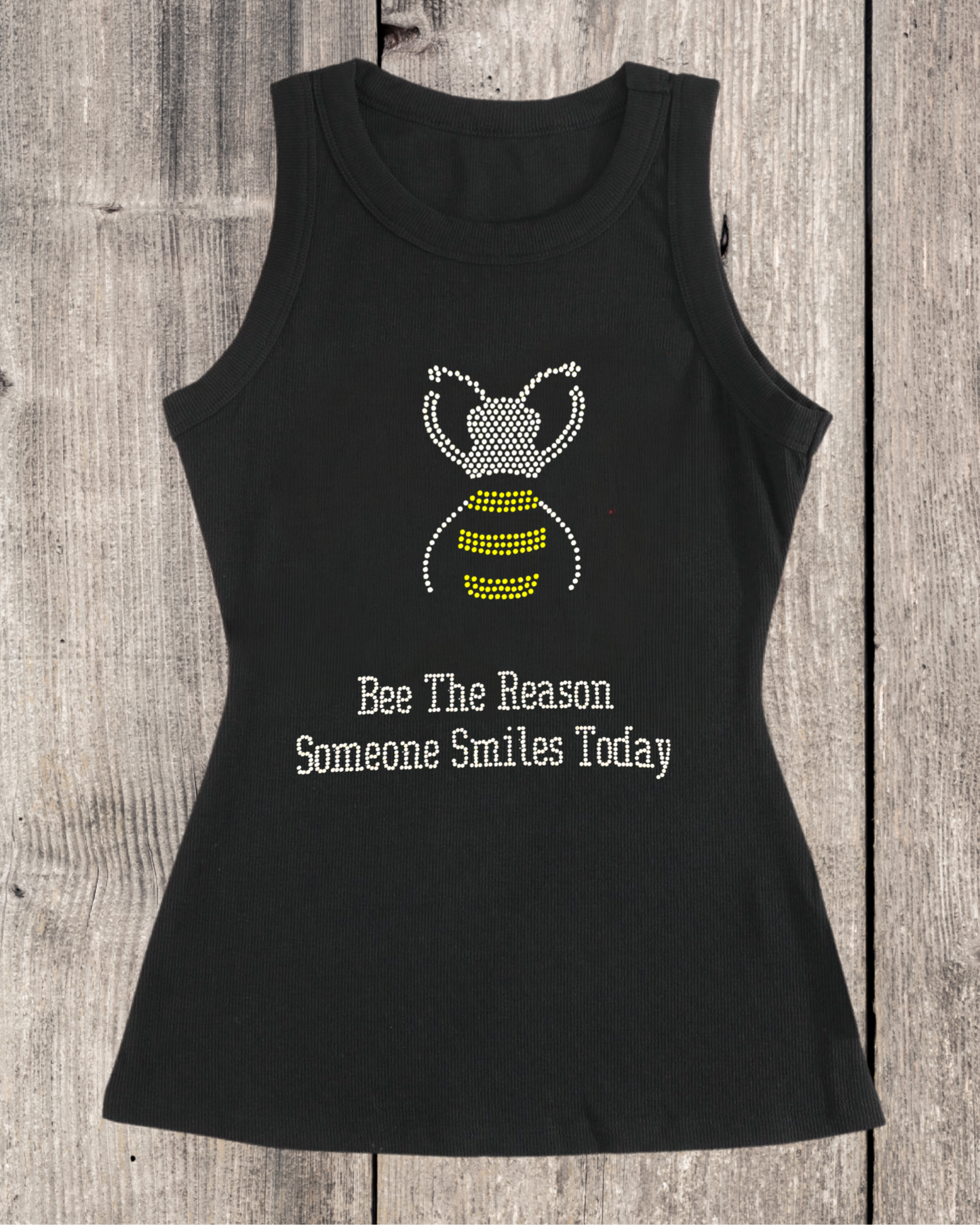 Bee The Reason Someone Smiles Today Rhinestone Ribbed Tank Top