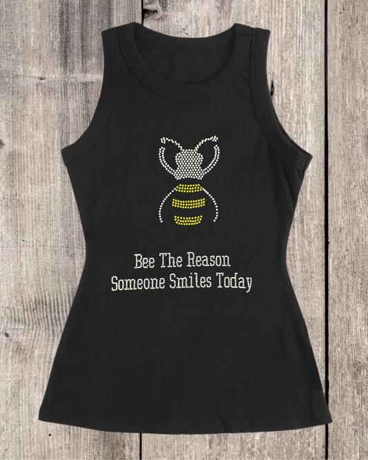 Bee The Reason Someone Smiles Today Rhinestone Ribbed Tank Top