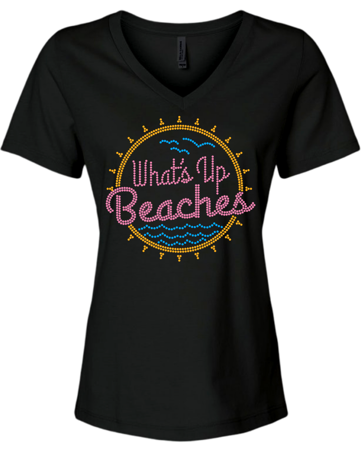 What’s Up Beaches Rhinestone Womens Relaxed Short Sleeve T-Shirt