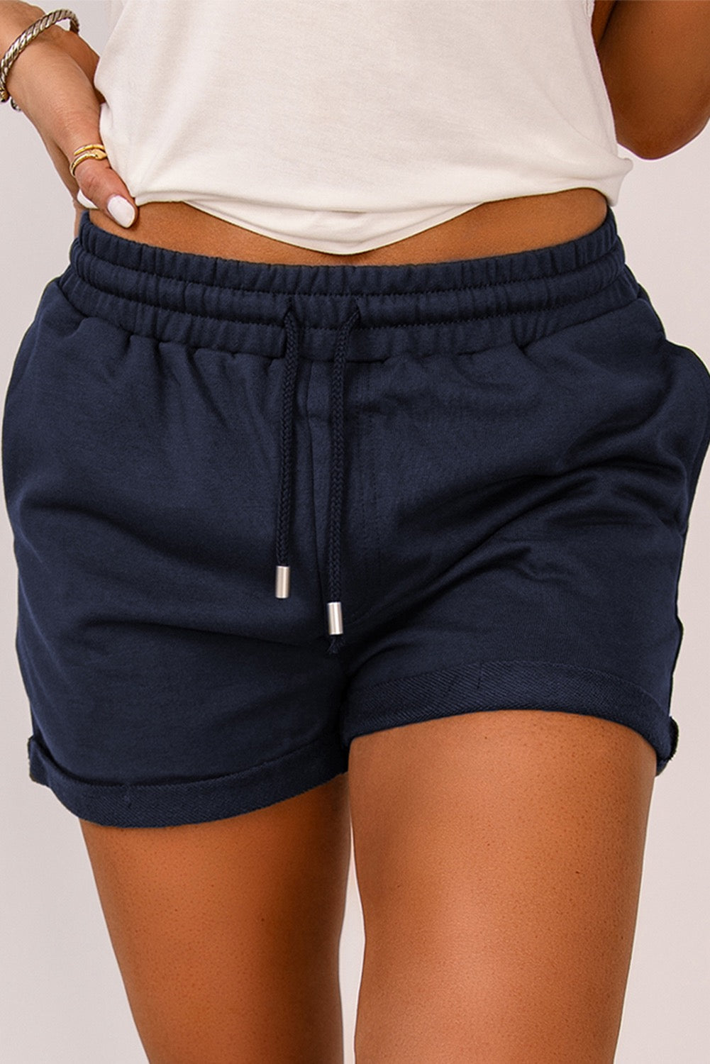 Tie Waist Side Pocket Cuffed Lounge Shorts