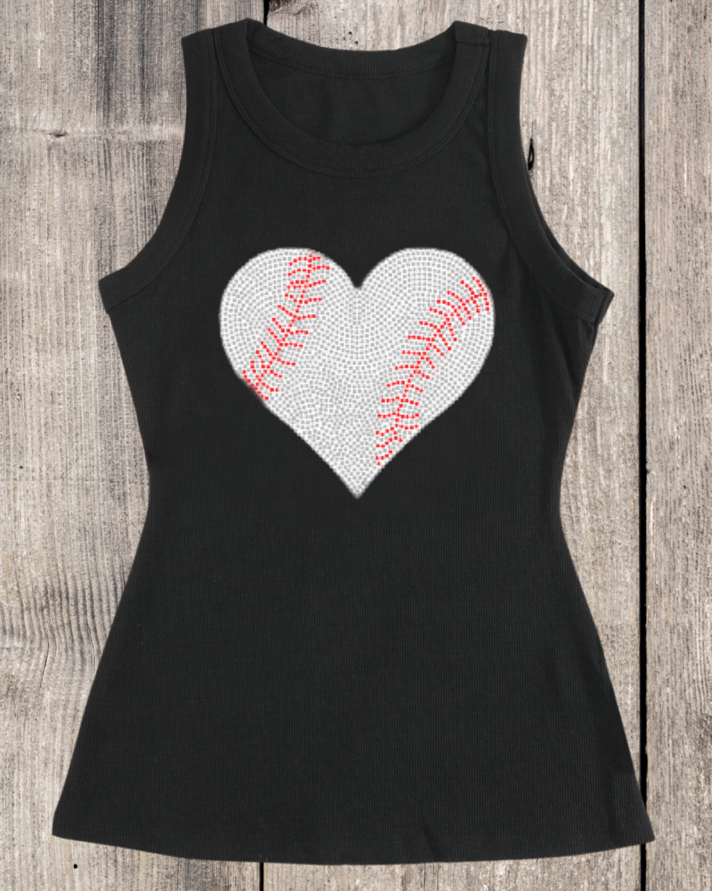 Baseball Heart Design Rhinestone Ribbed Tank Top