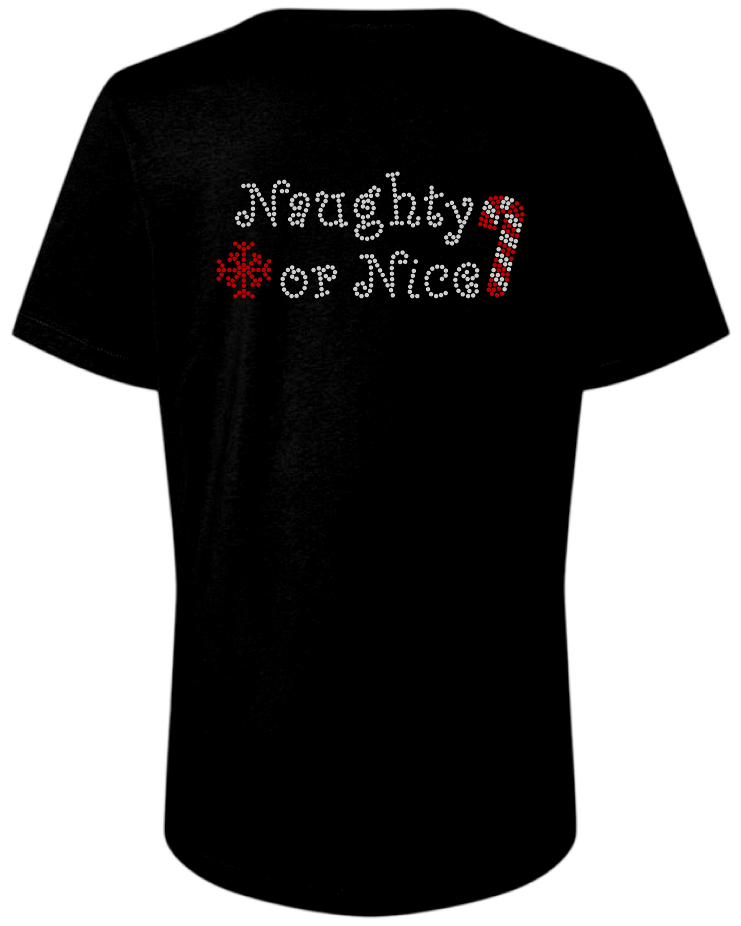 Naughty Or Nice Rhinestone Womens Relaxed Short Sleeve T-Shirt