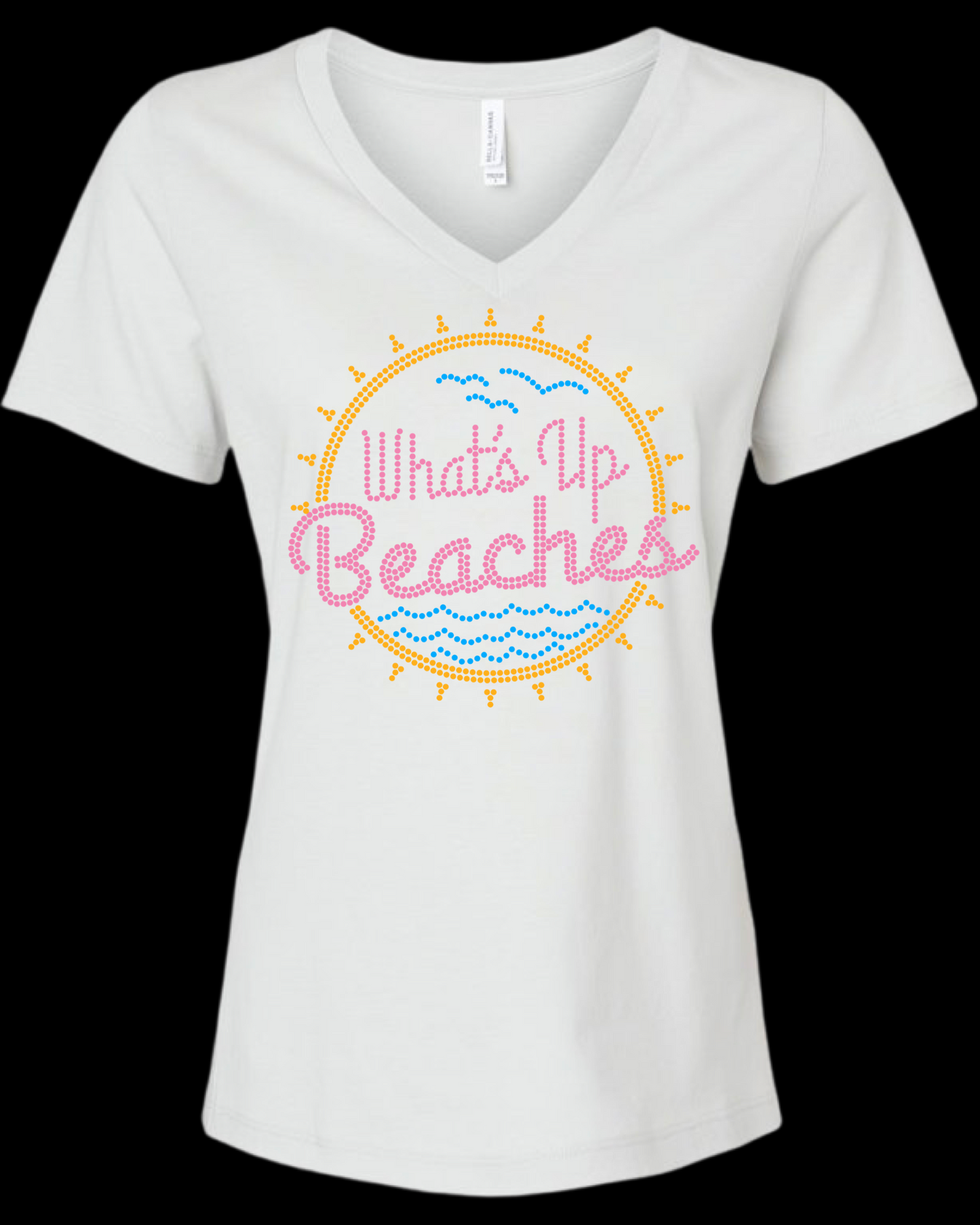 What’s Up Beaches Rhinestone Womens Relaxed Short Sleeve T-Shirt