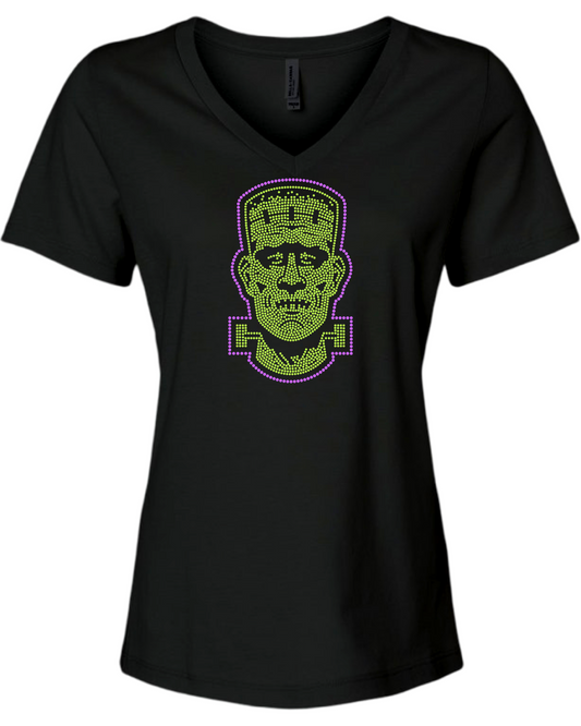 Green Monster Or His Bride Rhinestone Womens Relaxed Short Sleeve T-Shirt