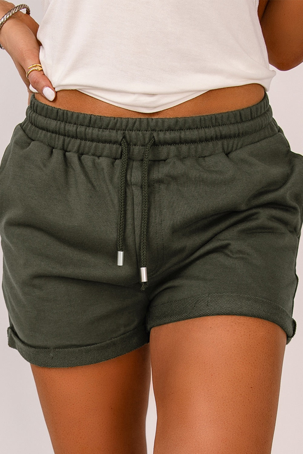 Tie Waist Side Pocket Cuffed Lounge Shorts