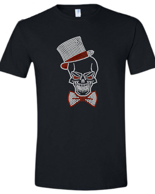 Skull And Top Hat Rhinestone Adult Unisex T-Shirt