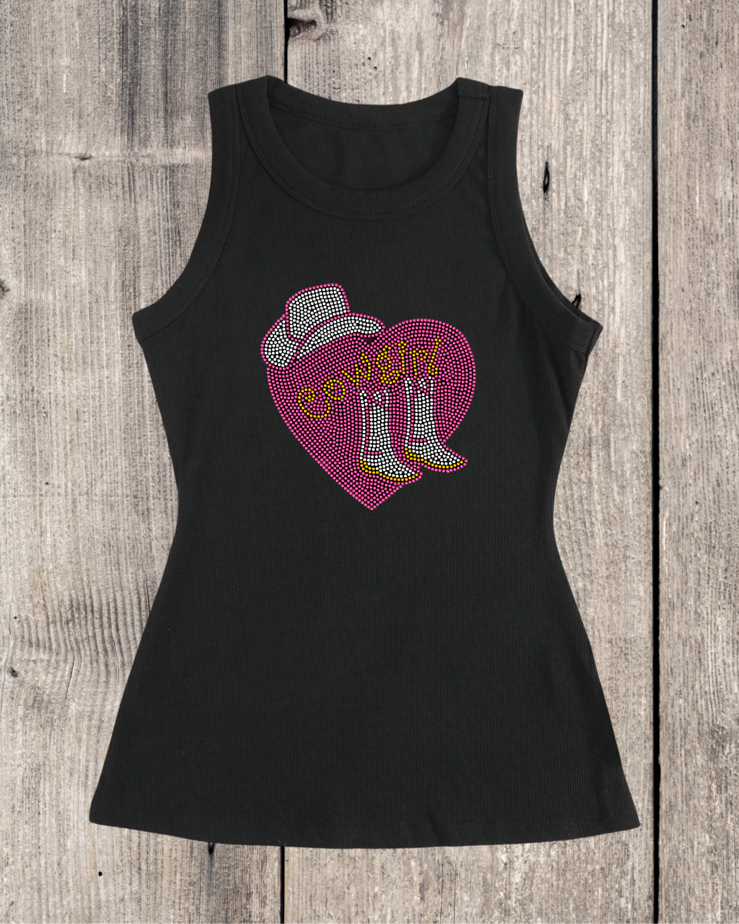 Cowgirl Heart Rhinestone Ribbed Tank Top