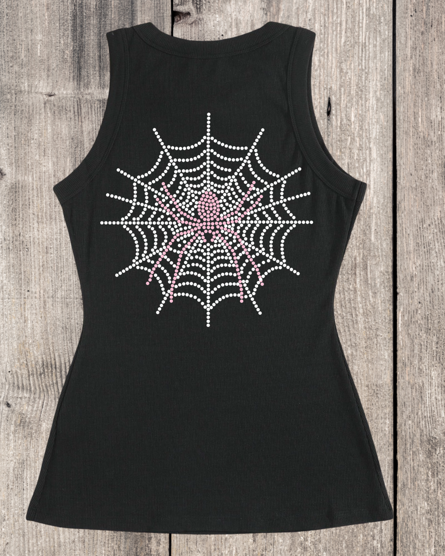 Spider Web Rhinestone Ribbed Tank Top