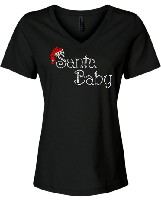 Santa Baby Rhinestone Womens Relaxed Short Sleeve T-Shirt