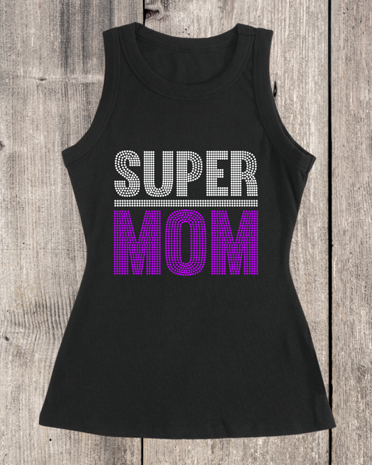 Super Mom Rhinestone Ribbed Tank Top