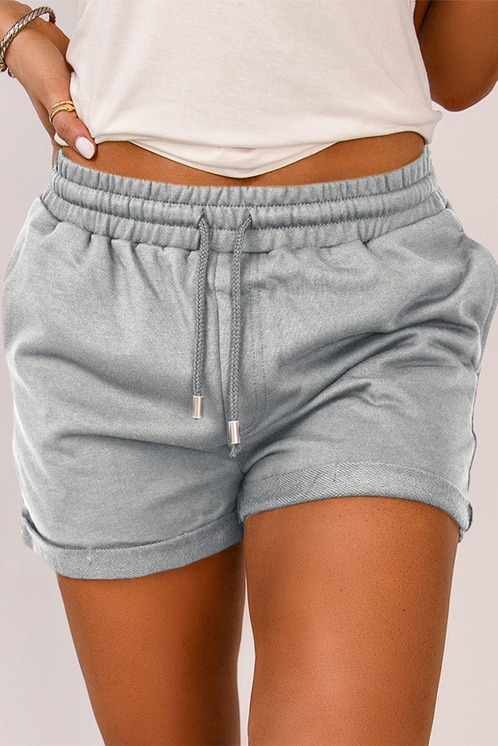 Tie Waist Side Pocket Cuffed Lounge Shorts