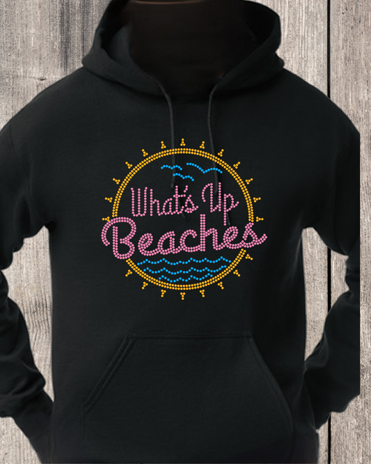 What’s Up Beaches Rhinestone Pullover Hoodie