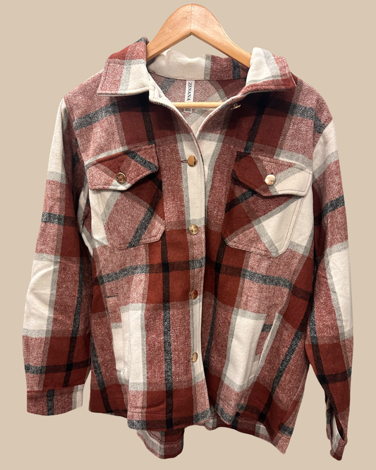 Zenana Oversized Yarn Dyed Plaid Shacket With Pockets