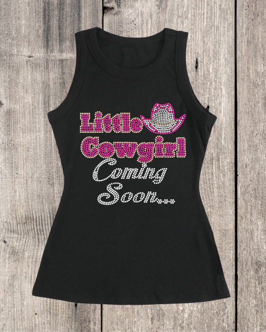 Lil Cowgirl Coming Soon Rhinestone Ribbed Tank Top