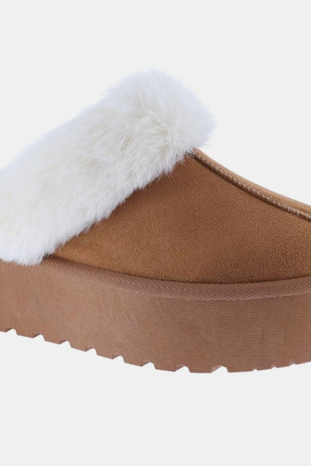 Weeboo Thick Bottom Fur Trim Snow Slippers - Tan