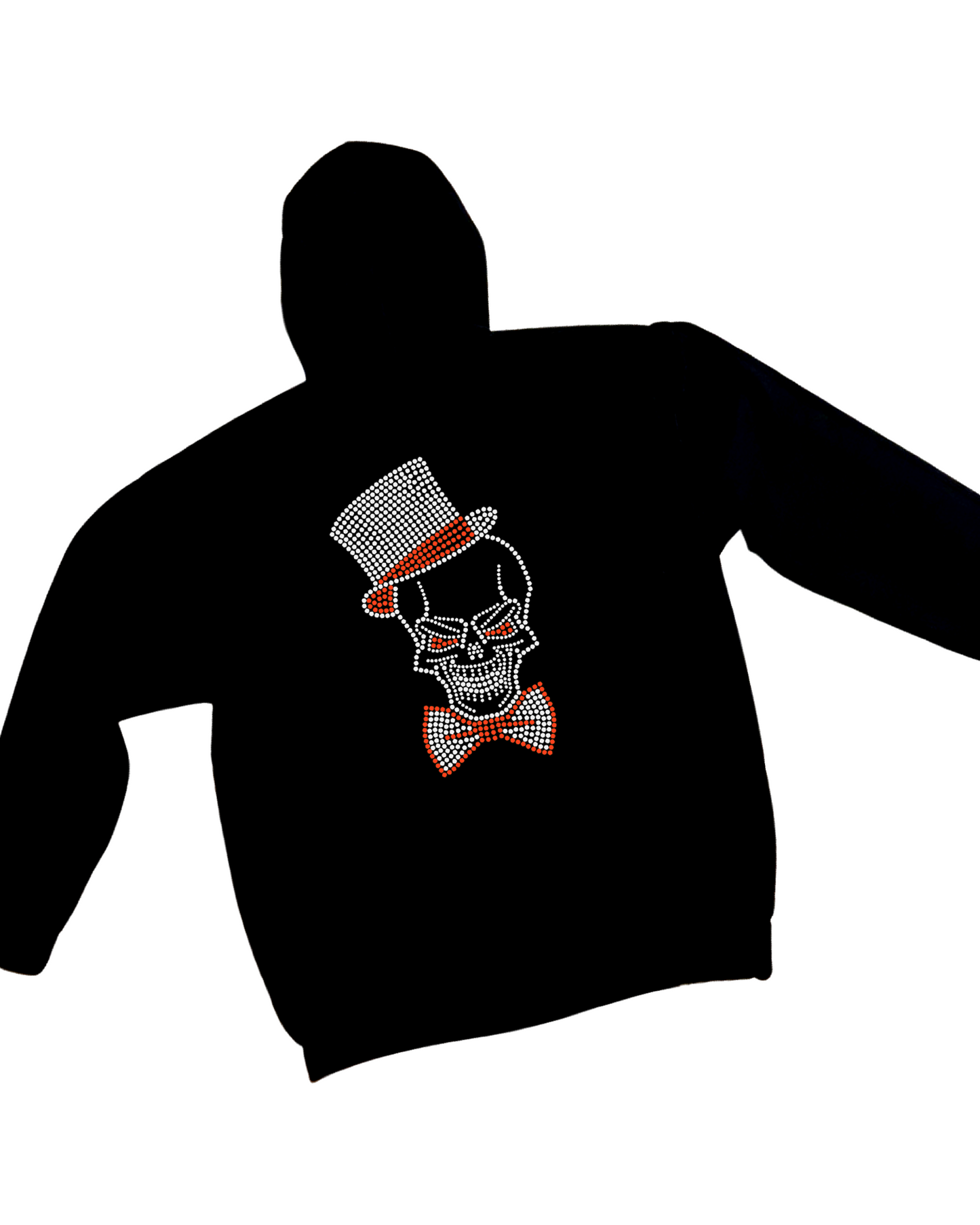 Skull And Top Hat Rhinestone Zip-Up Hoodie