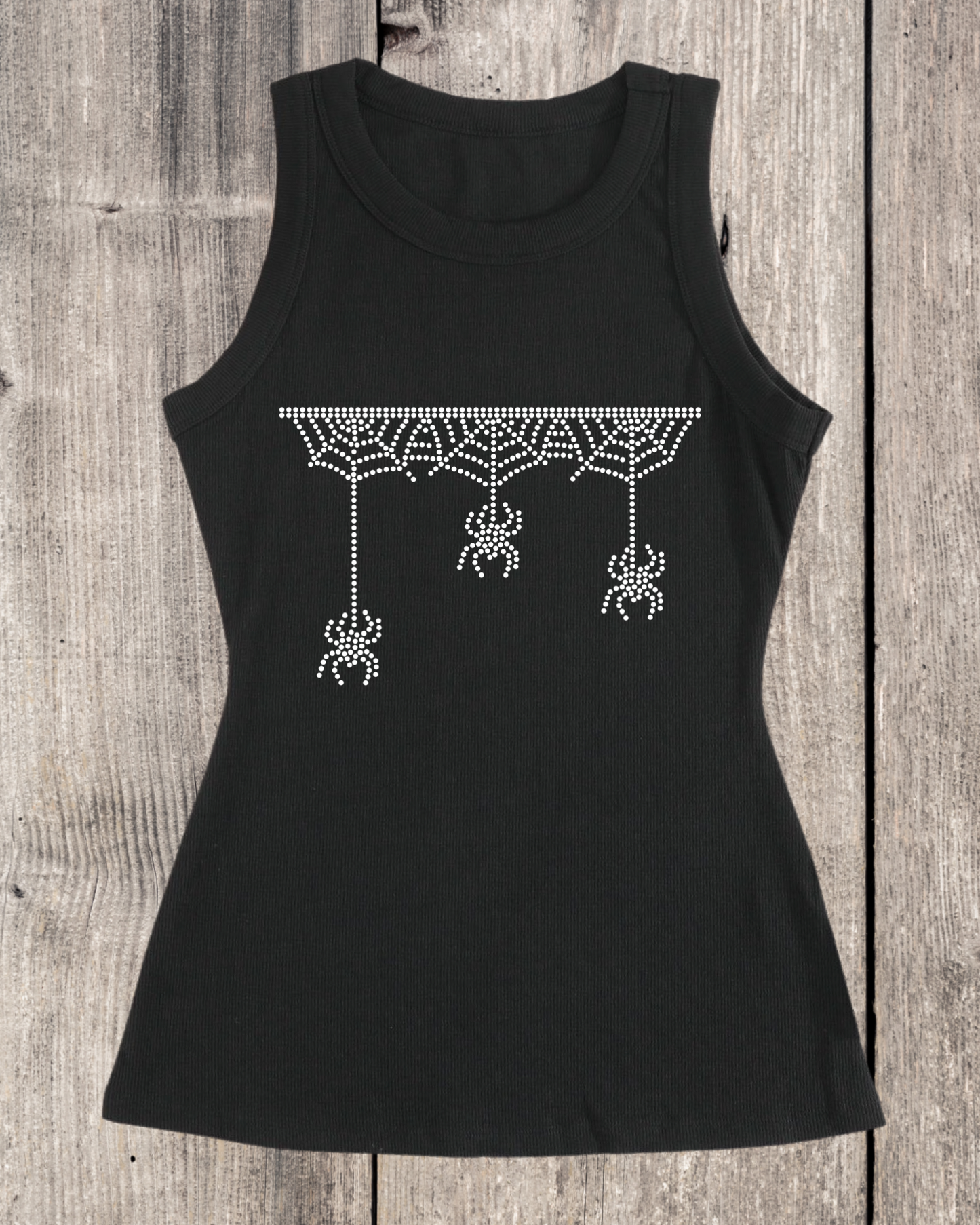 Spider Web Rhinestone Ribbed Tank Top