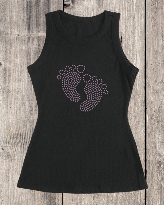 Baby Feet Rhinestone Ribbed Tank Top