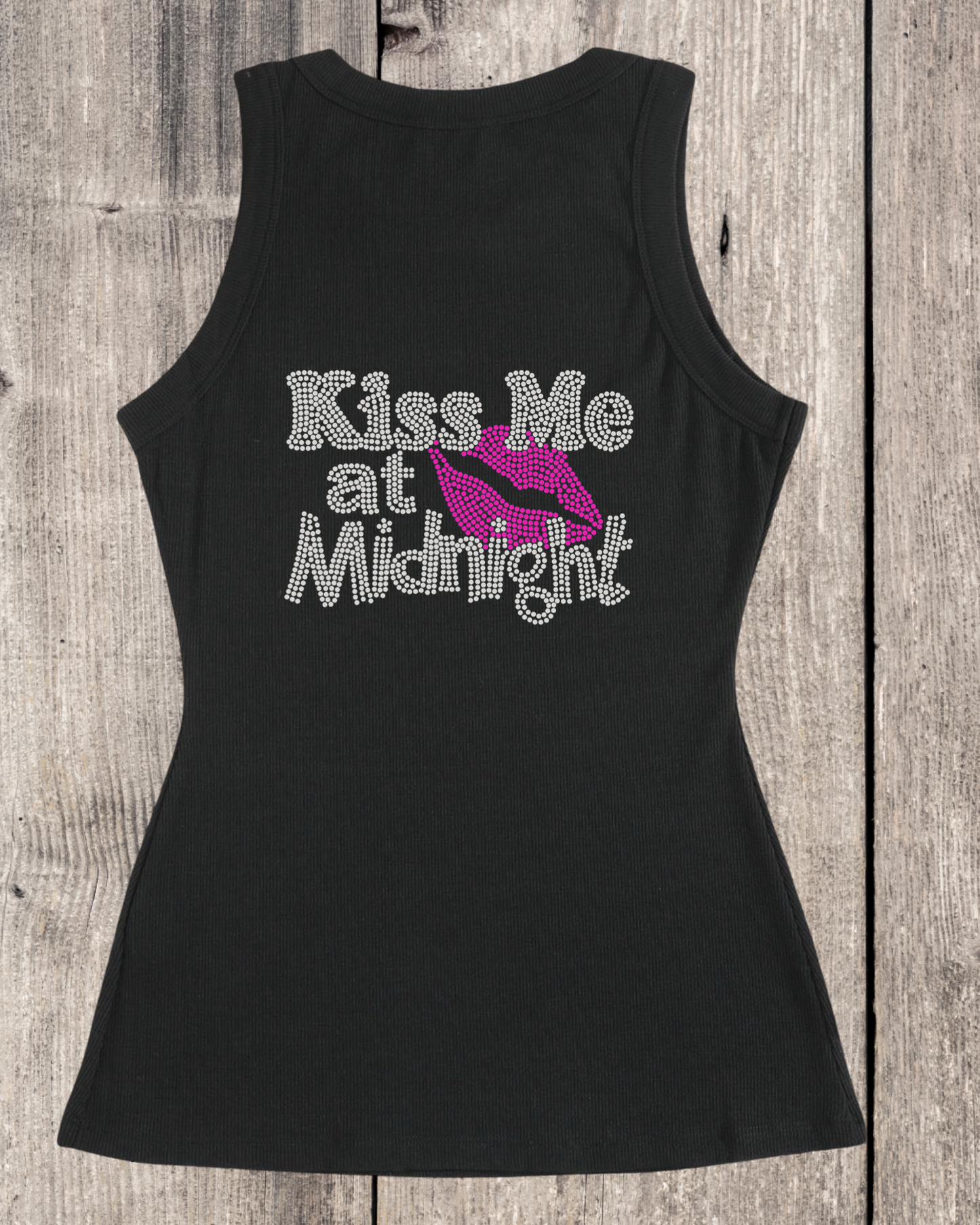 Kiss Me At Midnight Rhinestone Ribbed Tank Top